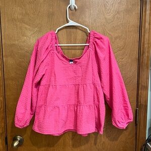 OLD NAVY bright pink long sleeve tiered v neck top